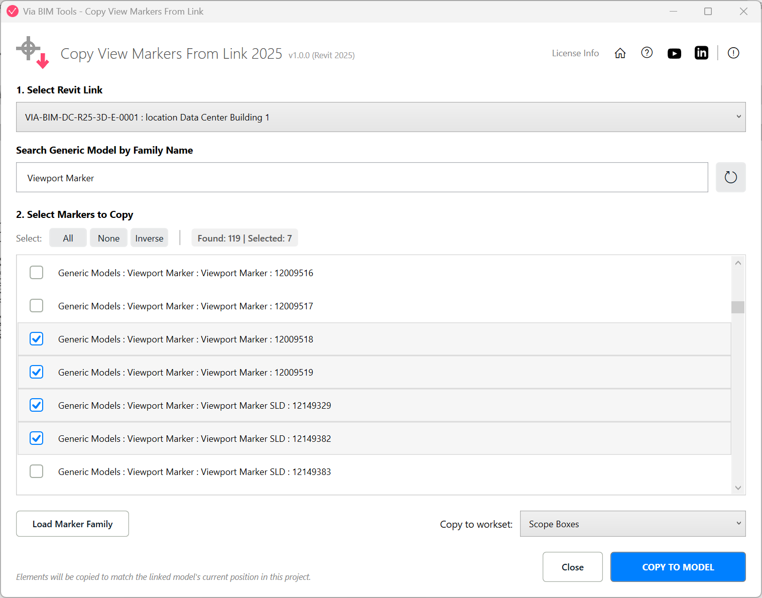Select a linked reference model to copy its View Markers into the host model