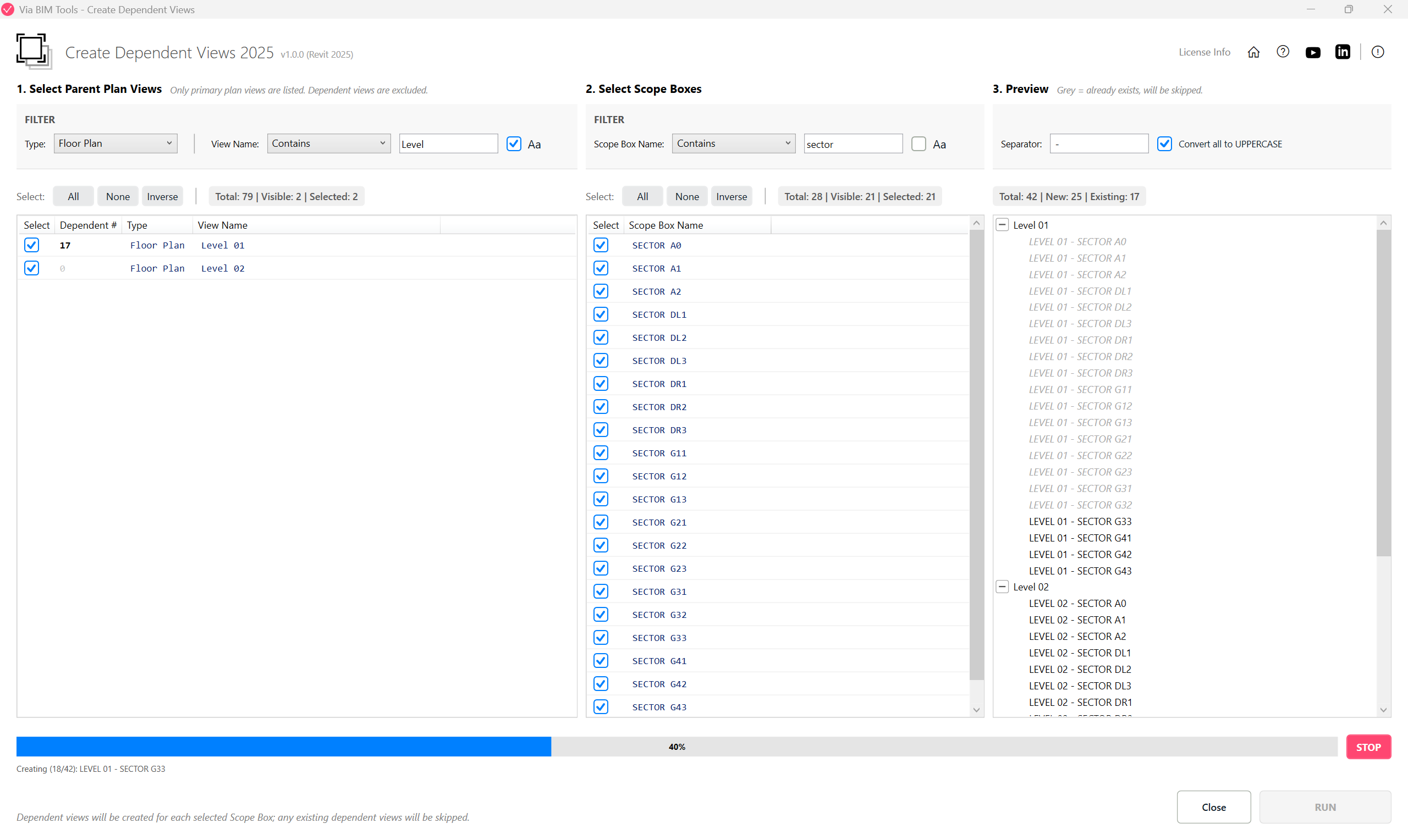 Select parent views and Scope Boxes to batch-create dependent views