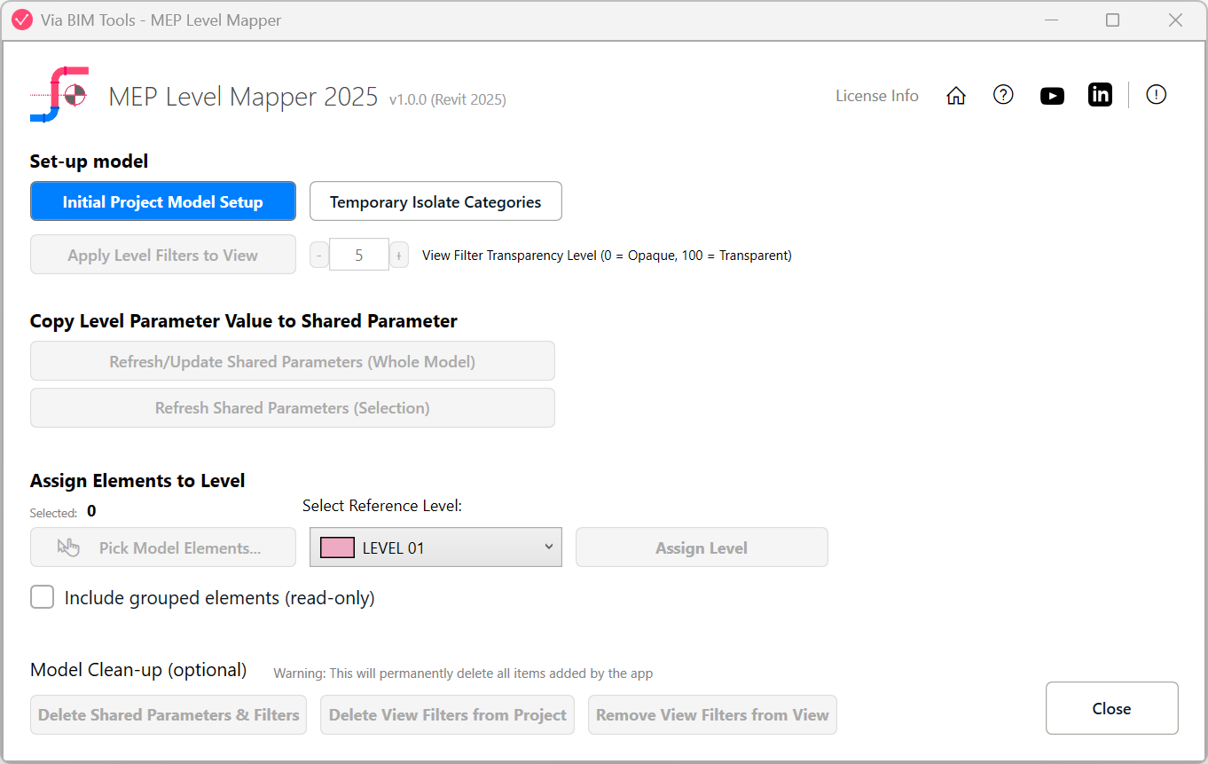 Add the required shared parameters and view filters to the model