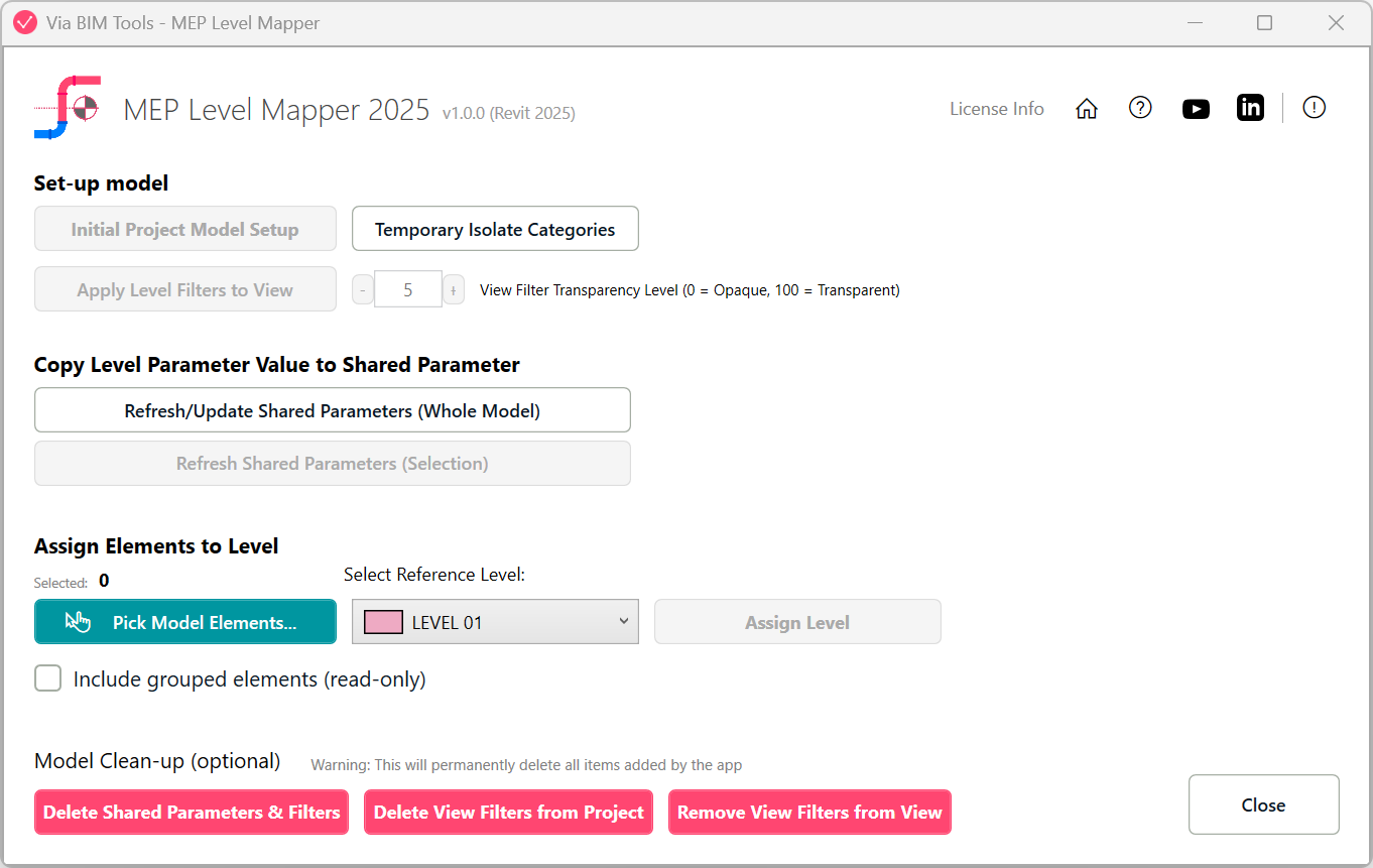 Pick model elements to reassign their level