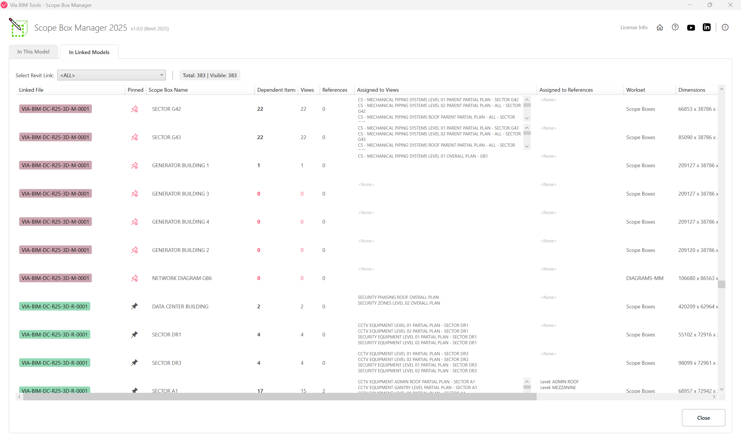 Second tab - scope box information from linked models